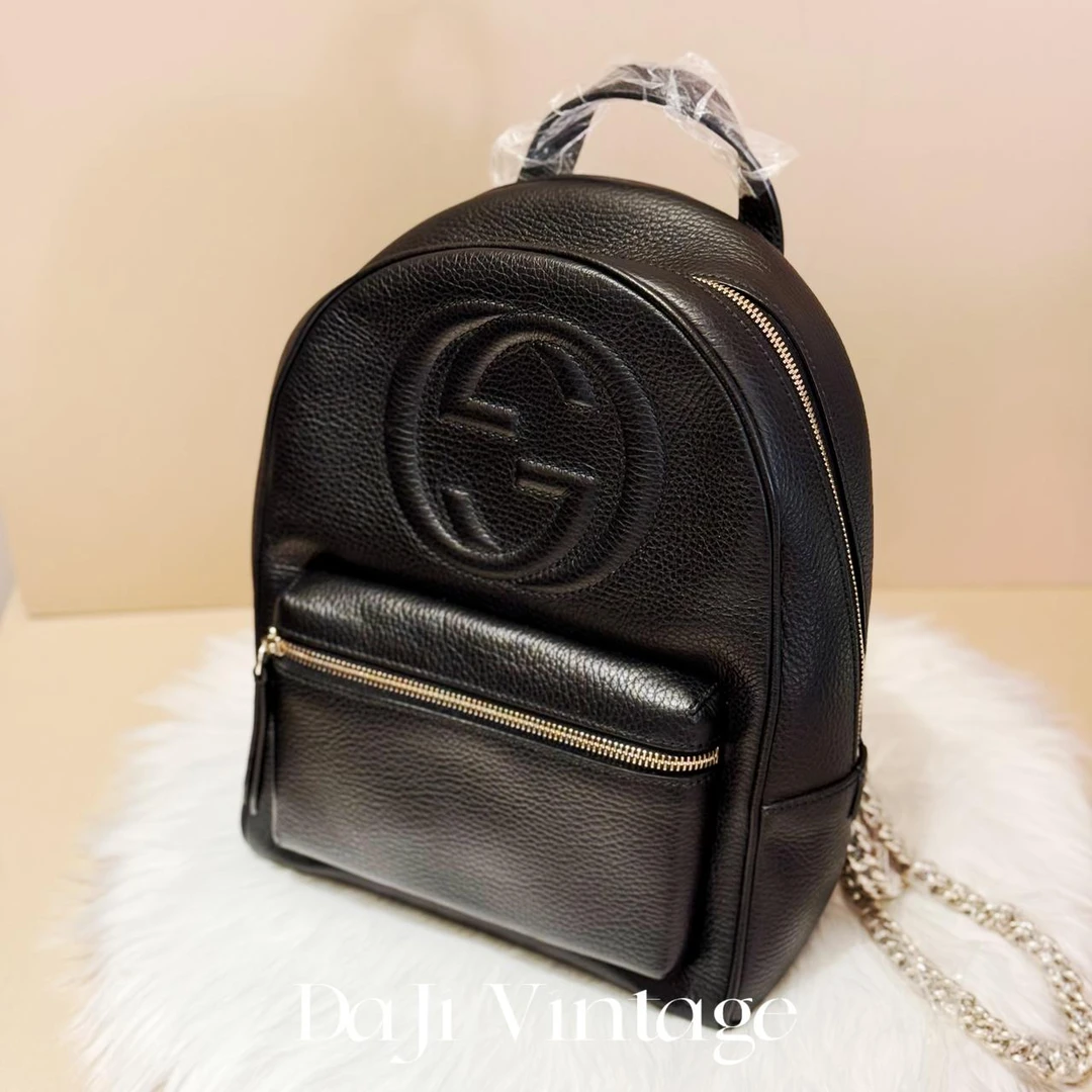 大吉中古/gucci压印logo链条肩带双肩包