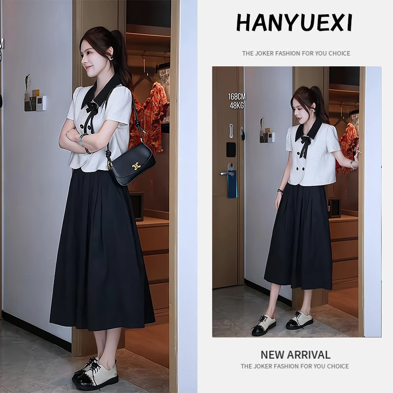 夏季一整套女装2025年新款韩版休闲减龄时尚短袖上衣半身裙两件套