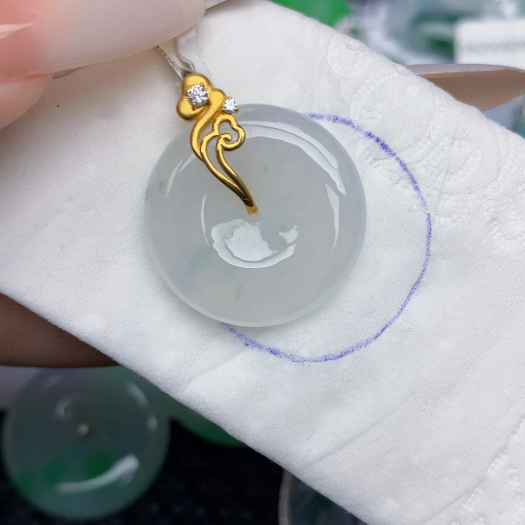 翡翠18K金镶嵌颈饰天然缅甸翡翠a货百元以上9元证书费自理