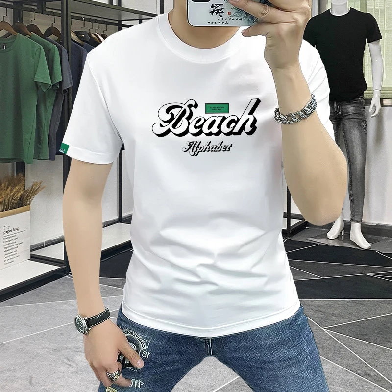 蓝晟依短袖t恤男春夏新款字母印花半袖ins潮流修身百搭高品质圆领
