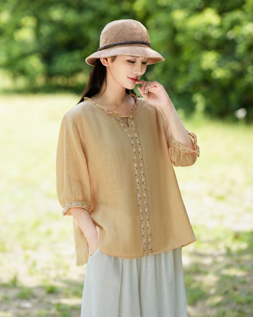 夏季新款苎麻衬衫