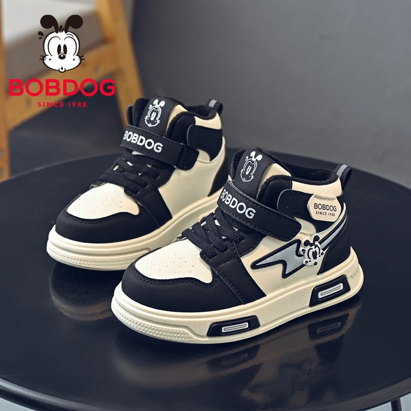 巴布豆男童棉鞋2025新款冬季加绒防滑儿童高帮板鞋保暖女童运动鞋