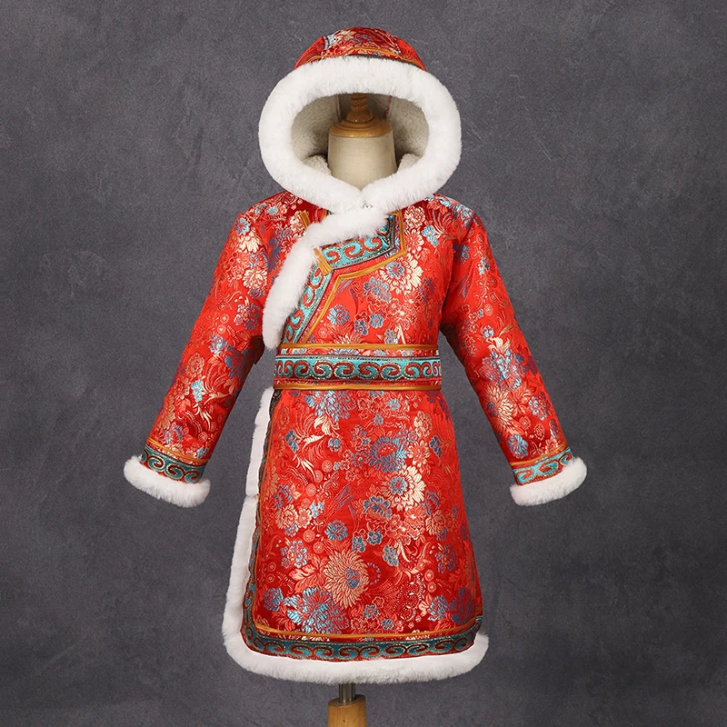 儿童蒙古袍冬季棉服蒙古族童装连帽加棉加厚男童女童民族风棉袄