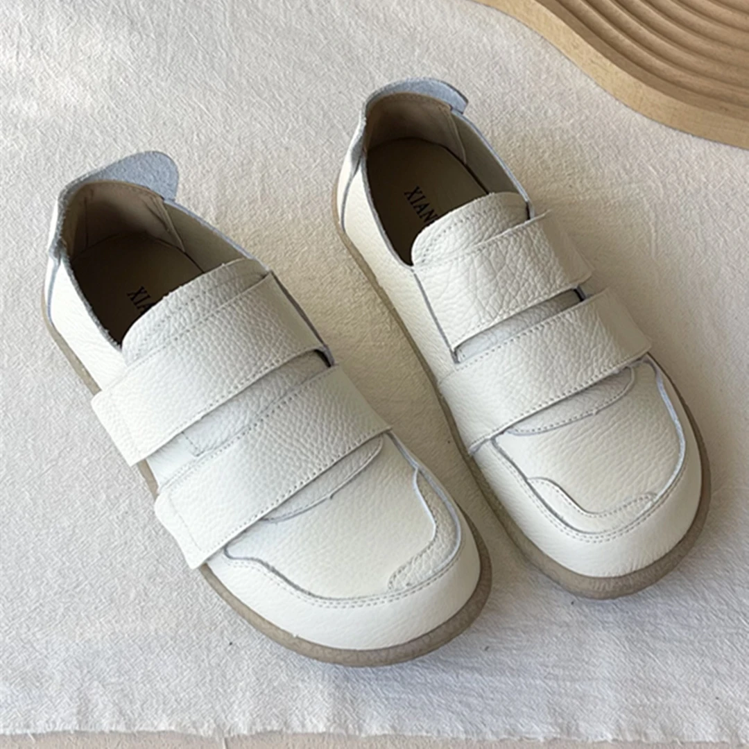 森系真牛皮小白皮鞋春秋季休闲白色韩版单鞋夏季一脚蹬妈妈鞋女鞋