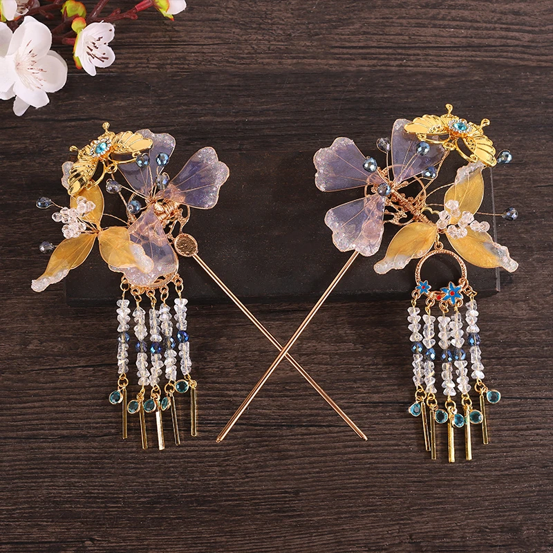 新中式古风头饰超仙蝴蝶花朵发簪发饰流苏步摇簪花发钗汉服配饰