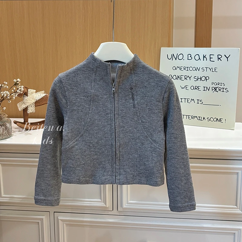 女童秋装百搭灰色运动外套女宝宝外穿休闲款时尚春秋女童宽松外套