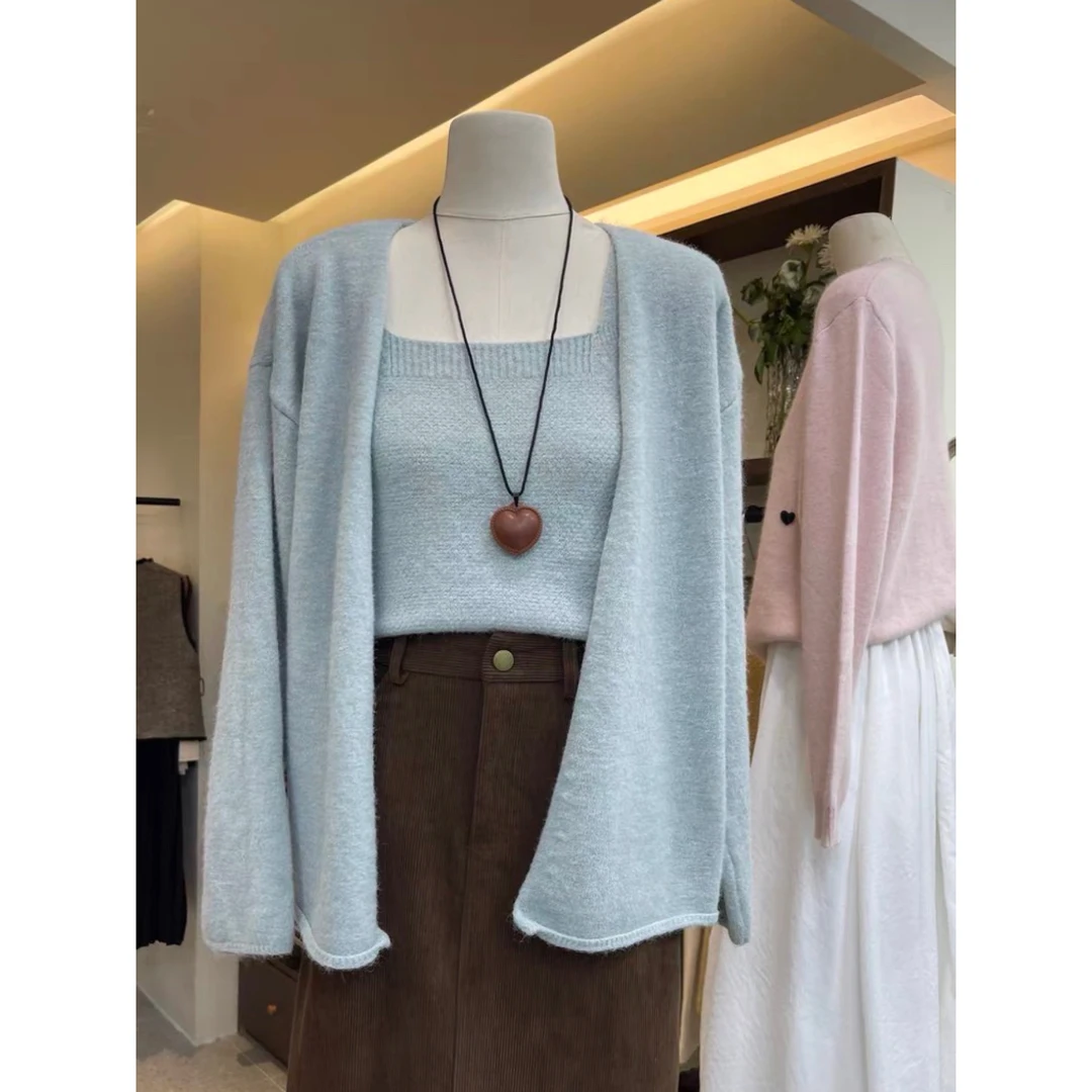 CSF-9469【花花私服❌退❌换】韩版设计感纯色保暖真两件毛衣