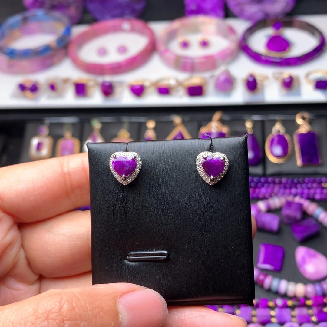 苏纪石（舒俱来）耳钉银S925镶嵌