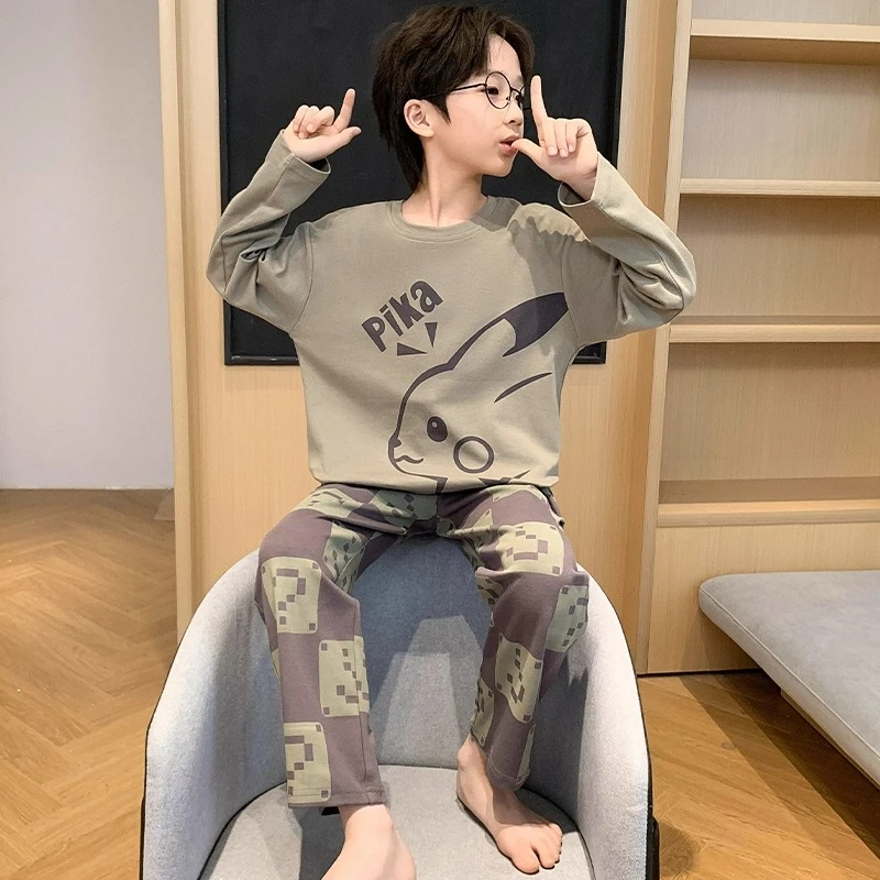 男童睡衣春秋可爱长袖2025新款男孩青少年洋气儿童卡通家居服外穿