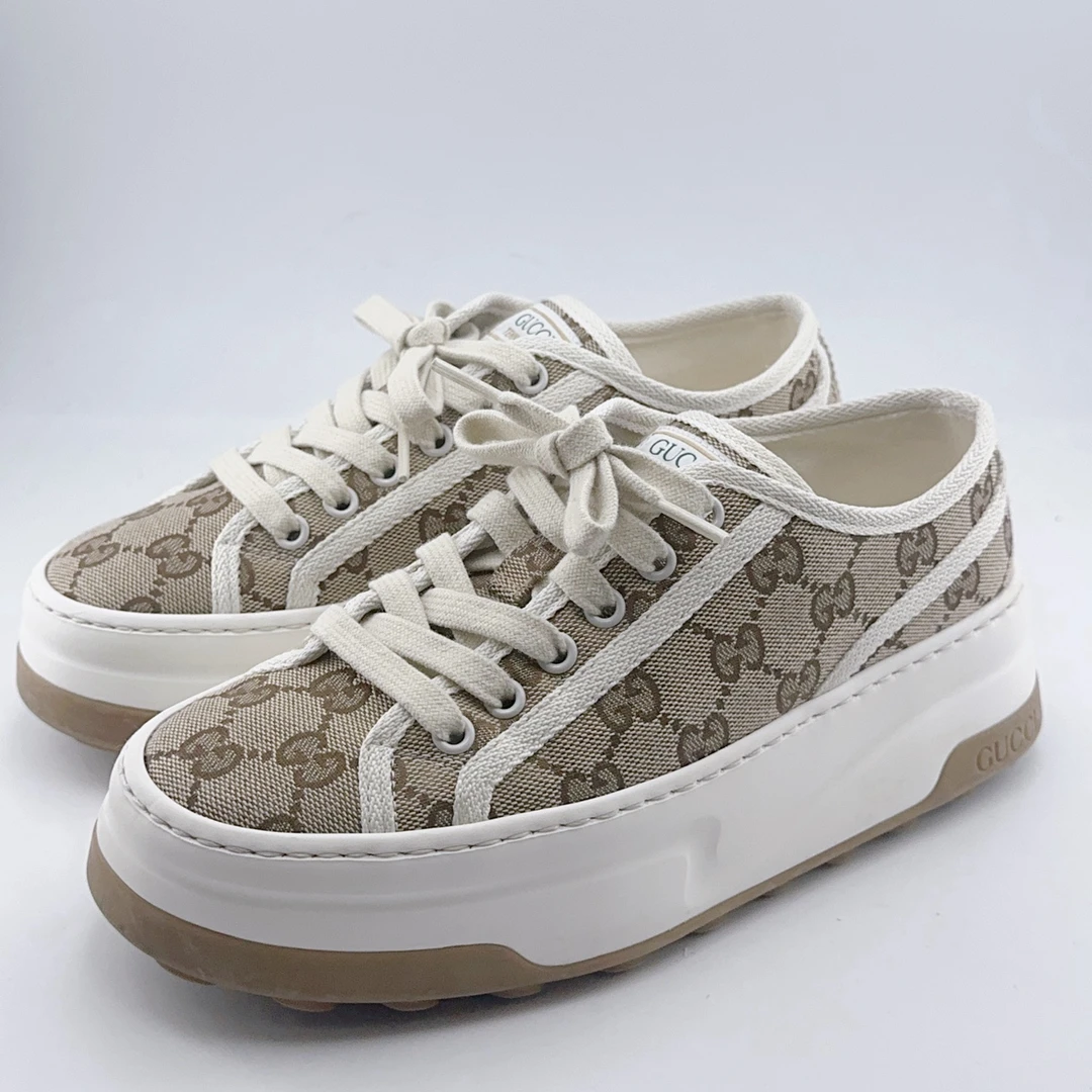 99新 GUCCI/古驰 35.5-38码/乌木棕色满印厚底饼干板鞋