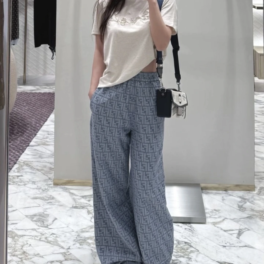 99新 FENDI/芬迪 vem259 满印双F松紧阔腿休闲裤 38码 棉