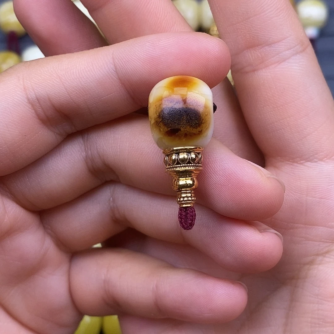 琥珀18K金镶嵌裸石13.6mm 蜜蜡金塔三通