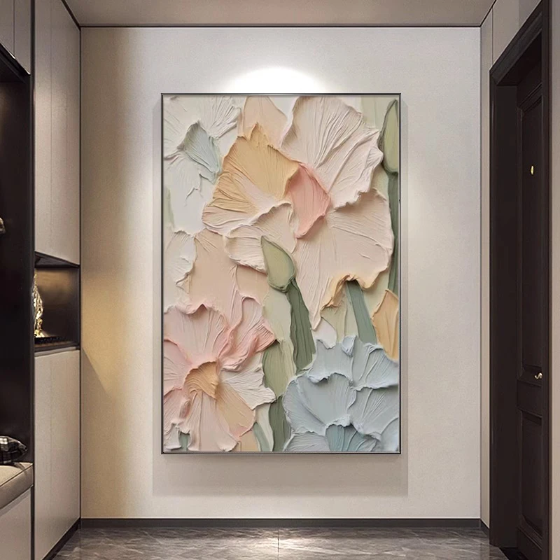 《生如夏花》纯手绘油画温馨奶油风厚肌理客厅背景墙装饰画玄关挂画