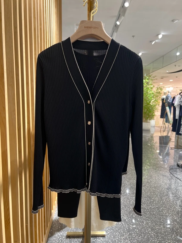 声雨竹1R736秋季新品薄款V领针织开衫时尚秋冬欧若新中式