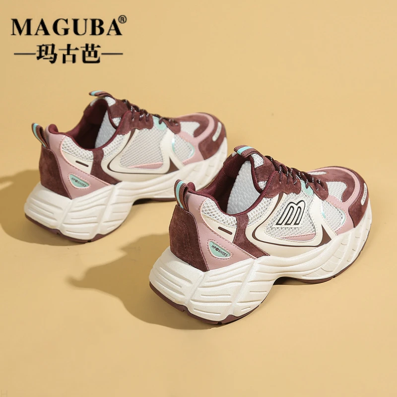 MAGUBA/玛古芭拼色老爹鞋女士新款厚底增高透气女鞋时尚休闲百搭