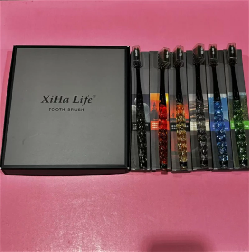 【拍5发6】【6支送礼盒】礼盒牙刷柔软细毛清洁方孔水晶手柄旅行必备