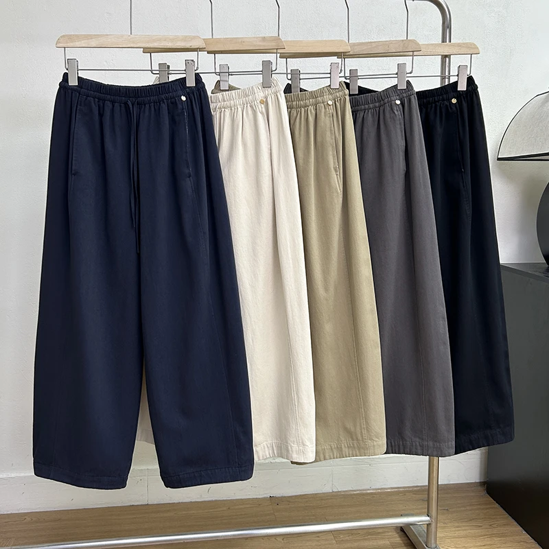 春季日系抽绳松紧腰休闲裤女宽松百搭气球裤直筒阔腿裤显瘦九分裤