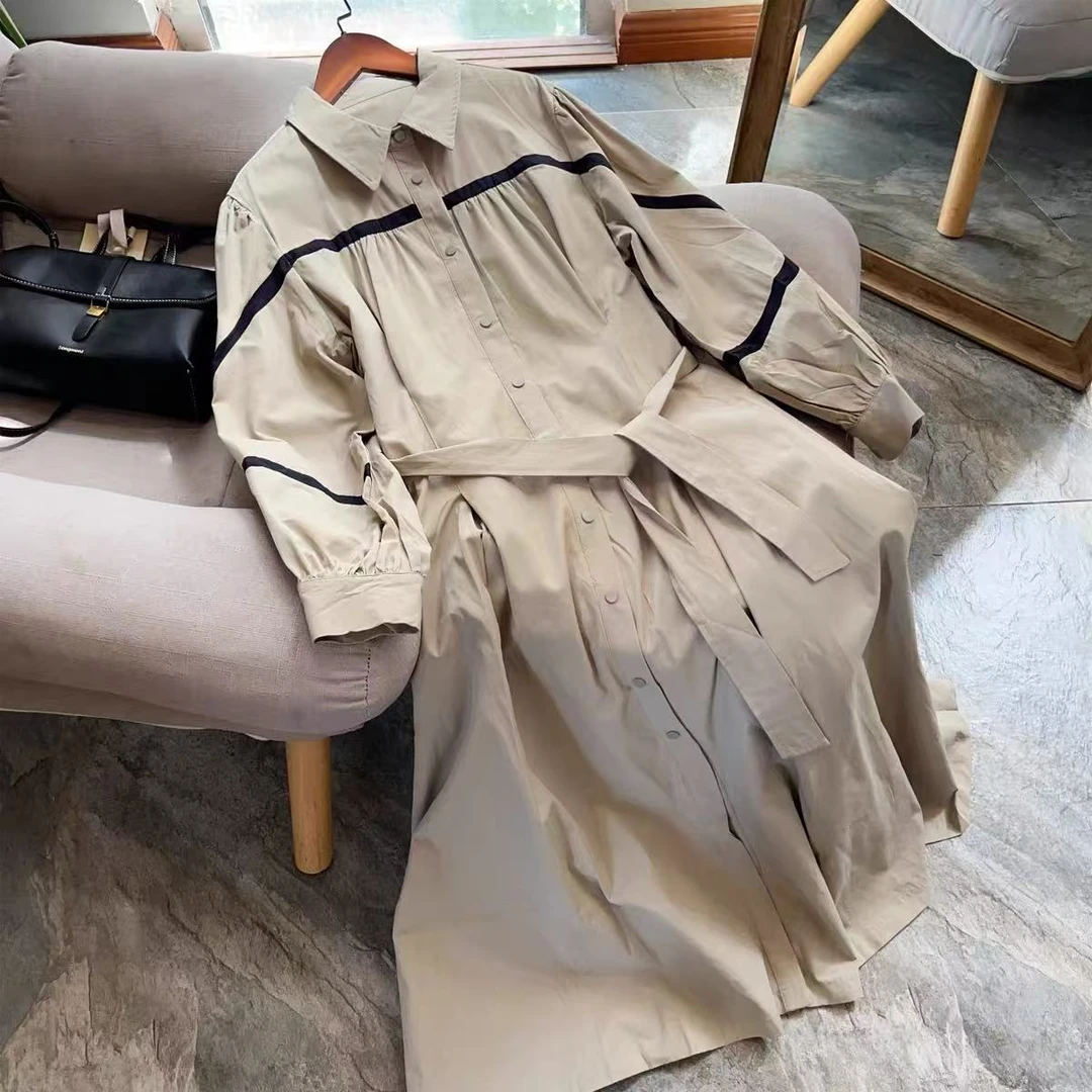 法式高级感风衣式系带连衣裙春秋款 D3769