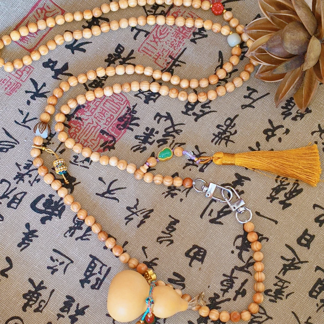 新中式崖柏木斜挎链杨幂同款葫芦项链佛珠斜挂件吊坠挂绳