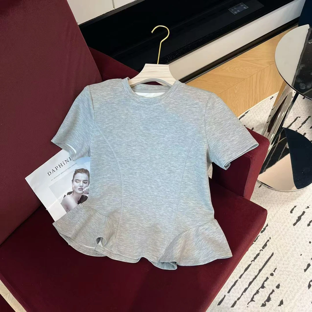 【豆子推荐】9977 春季设计感荷叶边短袖圆领T恤女款