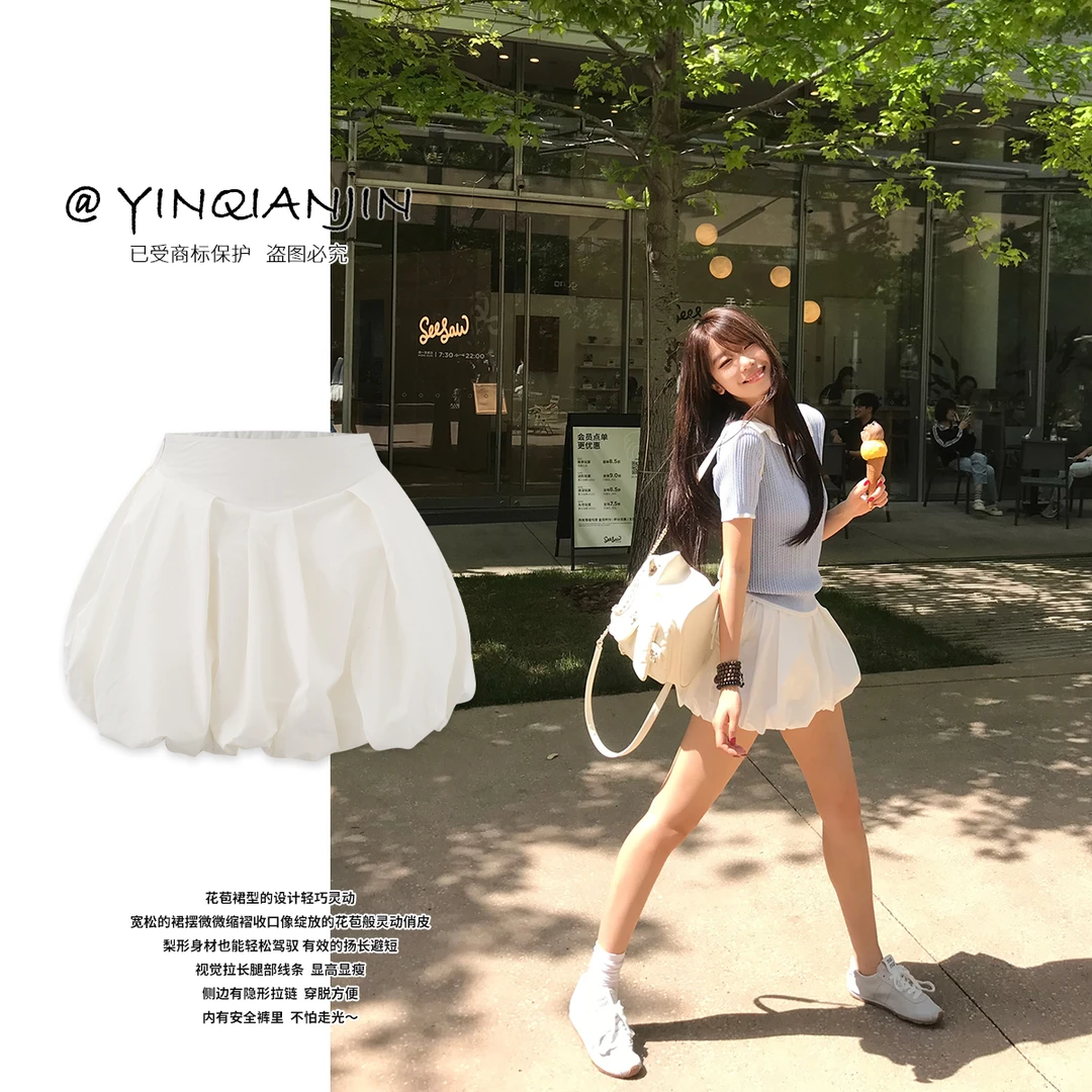 尹千金J【云朵泡芙】100棉少女感灵动俏皮显瘦花苞蓬蓬短裙Q257028