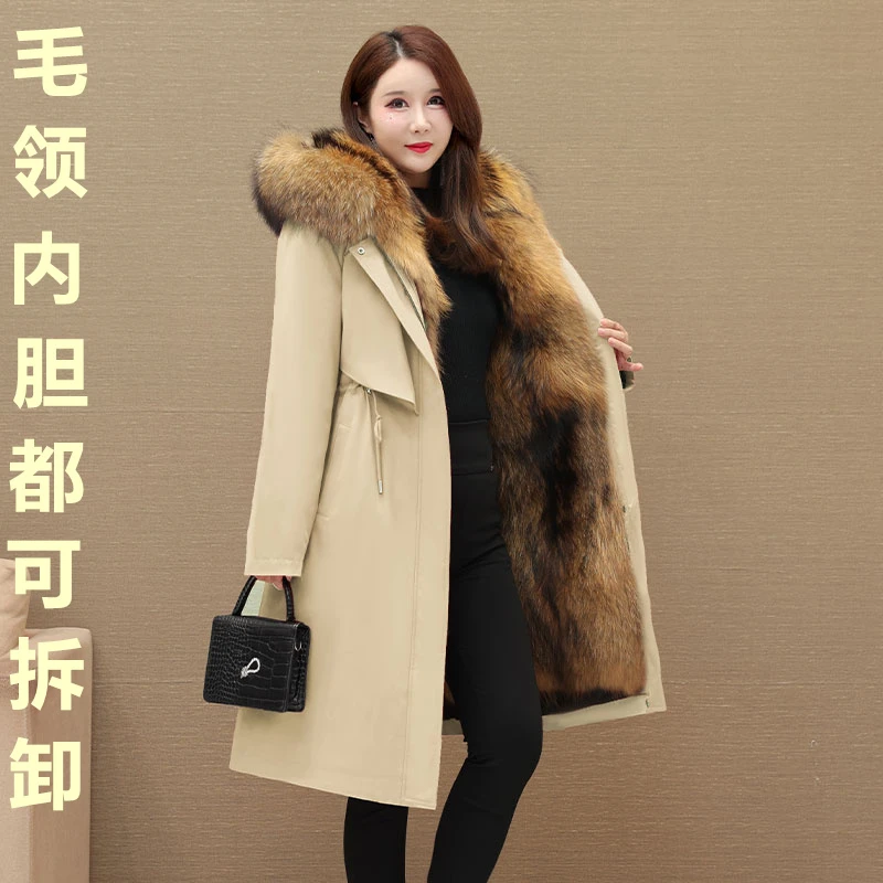冬季海宁皮草派克服女大衣2025新款可拆卸长款皮毛一体加绒加厚款