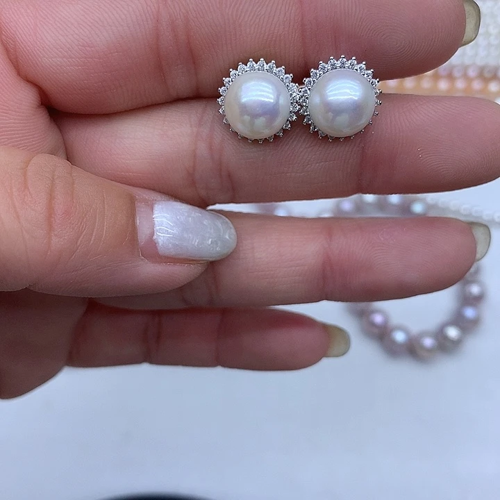银S925镶嵌耳饰淡水珍珠孤品4