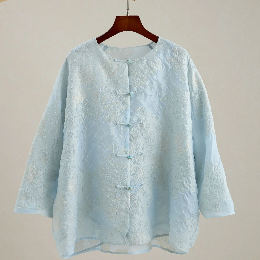 桑蚕丝冠乐绉织金欧根段设计师时尚薄款上衣赛纳WTX67181362