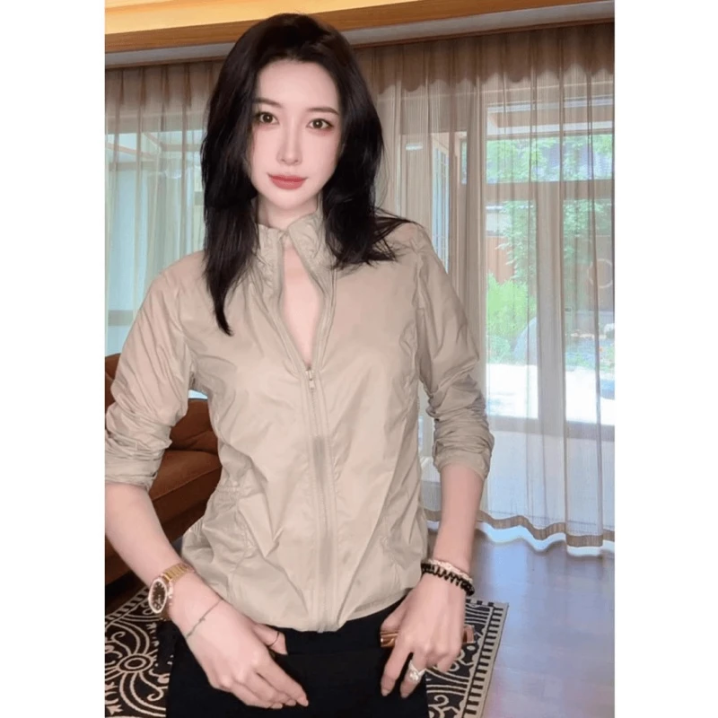 2025入秋超火减龄韩系休闲户外运动防晒衣超好看卡其色防晒短外套
