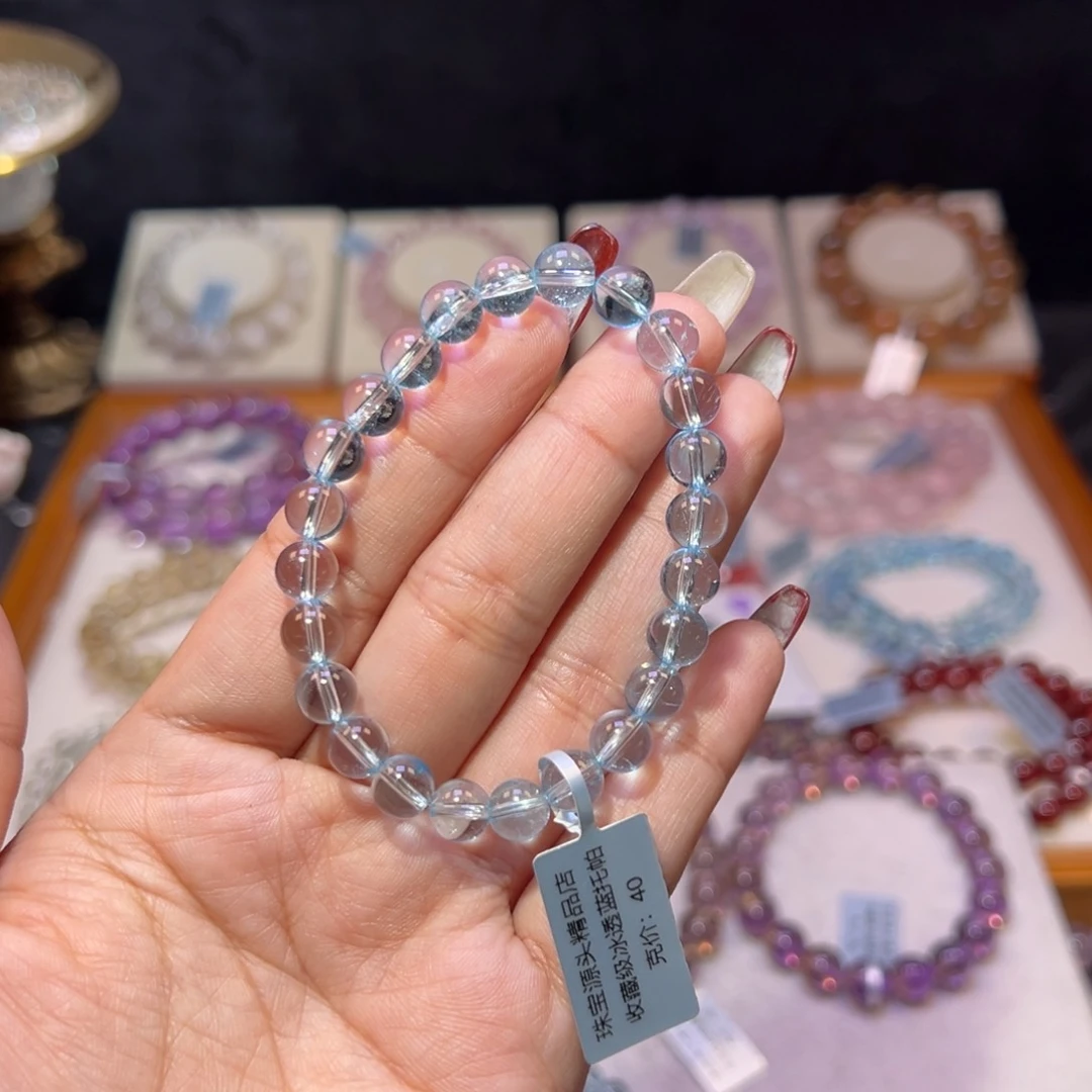 托帕石手串未镶嵌小**儿蓝托帕7.2m m