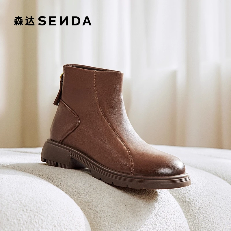 【羊皮】森达弹力靴女秋冬上班舒适软面轻奢短靴ZTE01DD4鞋子