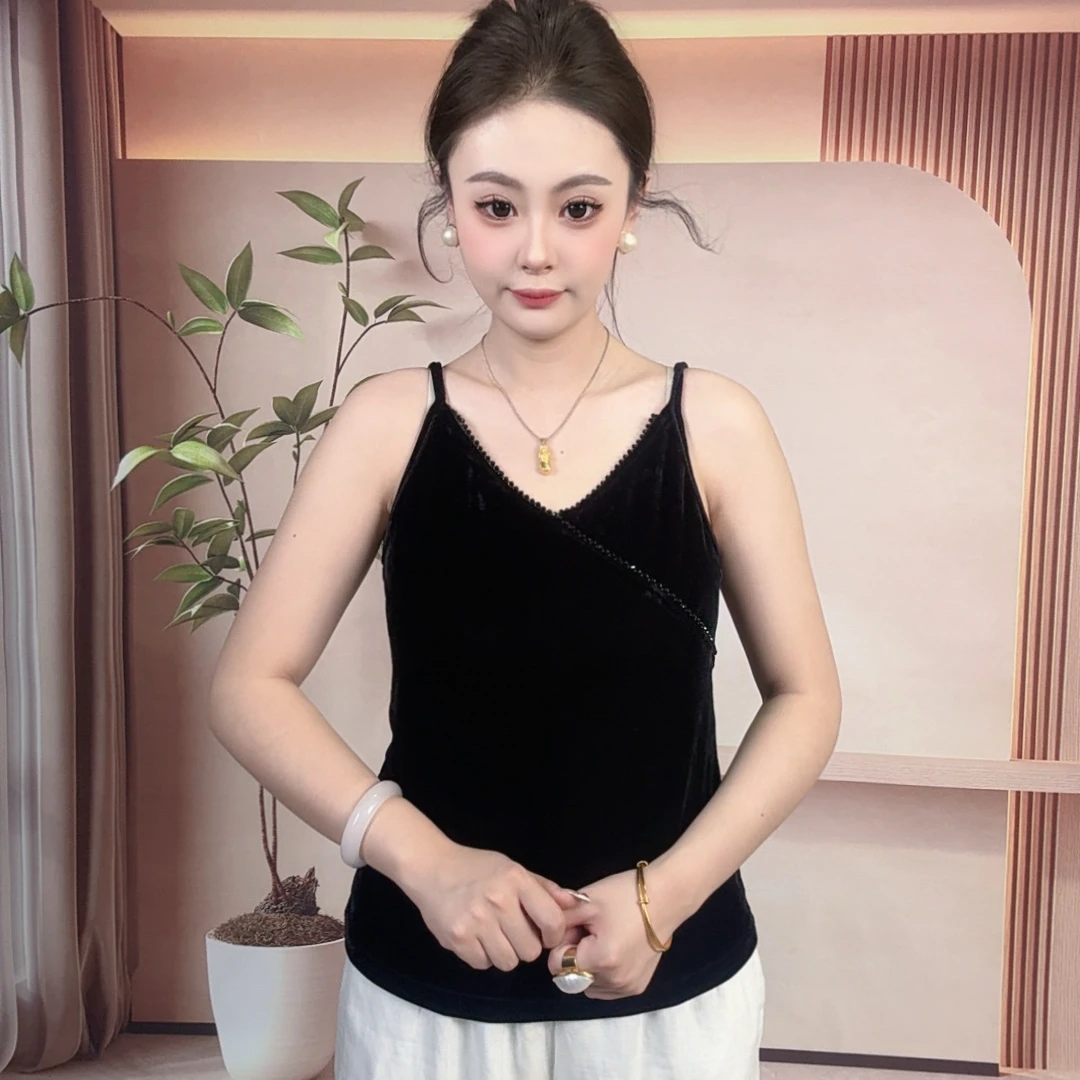 2025夏季新款丝绒吊带背心黑色内搭无袖气质时尚百搭打底#6758