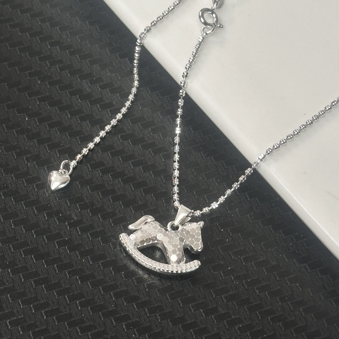 坠链均925银 官配《马上有米》小众设计外贸单中古木马吊坠项链50cm