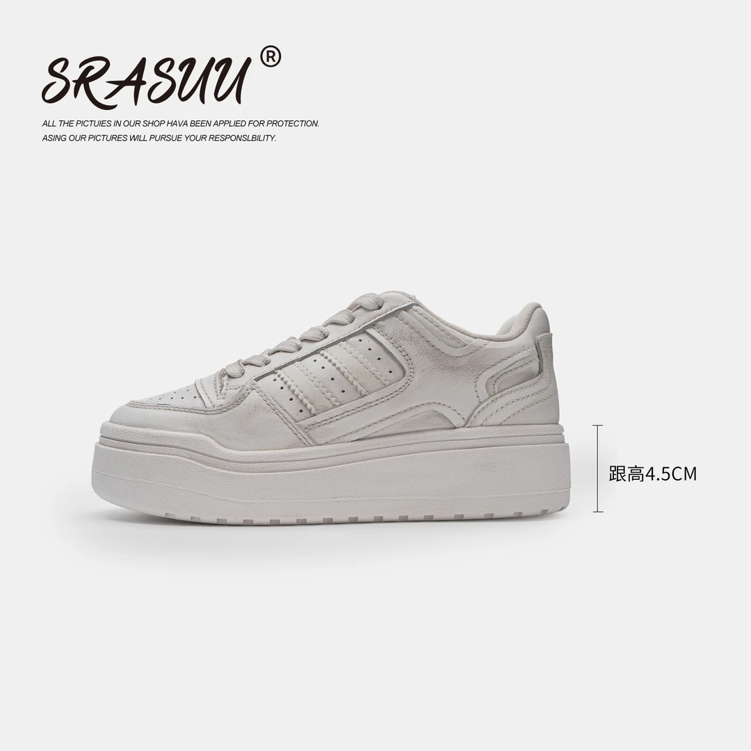 SRASUU/索莱诗秋季新款极简风全真皮厚底增高小百搭潮流小白鞋996