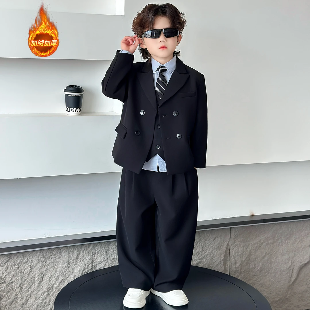 高级感男童礼服加绒加厚儿童西装套装男孩主持演出服花童婚礼西服