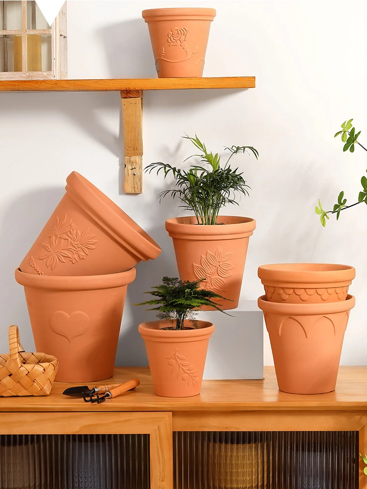 【鹿可-经典款小号】经典原色红陶花盆-口径16高度14