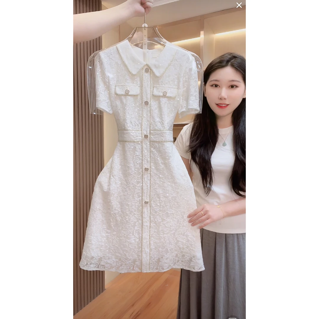 【现货 下午发】1578品牌女装气质收腰短袖显瘦连衣裙