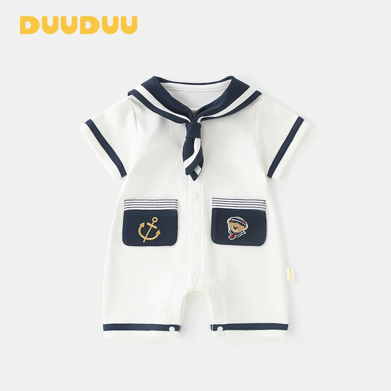 DU贝嘉乐【高定版】夏季新款海军风清新舒适简约短袖婴幼儿哈衣1