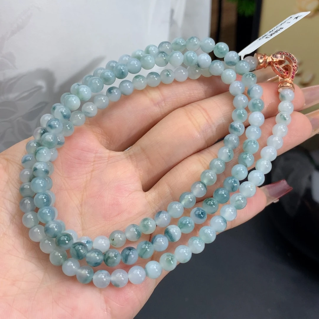 翡翠手链未镶嵌卡5胶润蓝飘花项链