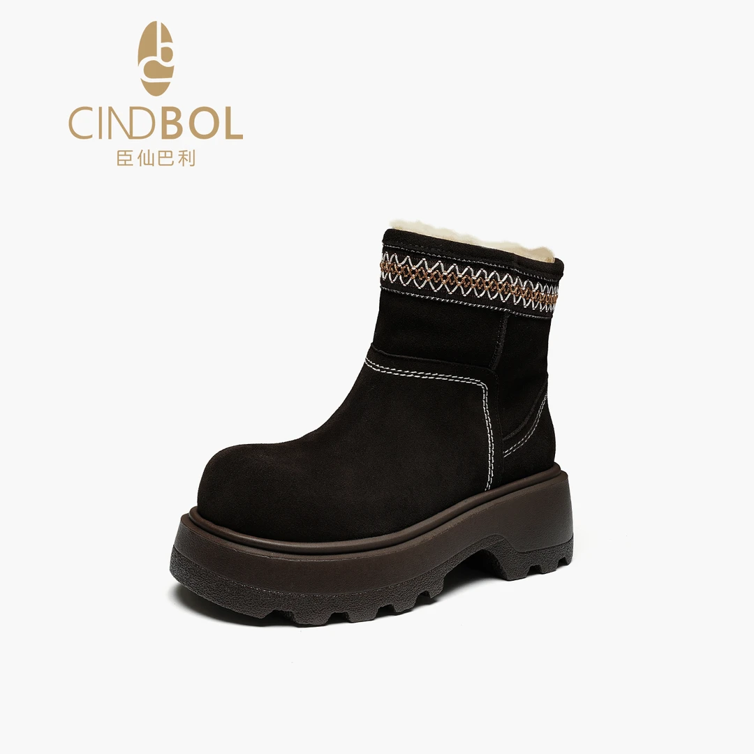 CINDBOL/臣仙巴利女士中筒皮毛雪地靴时尚雪地靴短靴时尚女靴2325