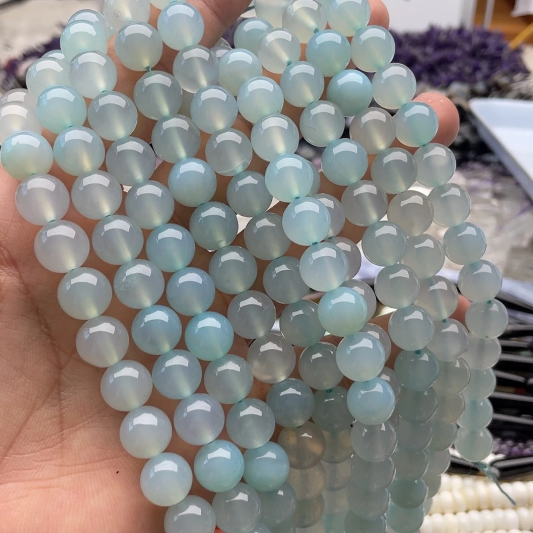 未镶嵌玛瑙/玉髓珠宝半成品一条装卡10mm蓝玛瑙圆珠
