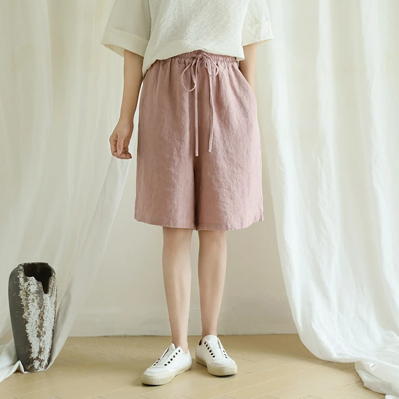 尘染宽松短裤女2025新款外穿夏亚麻薄款休闲五分裤慵懒松弛感裤子
