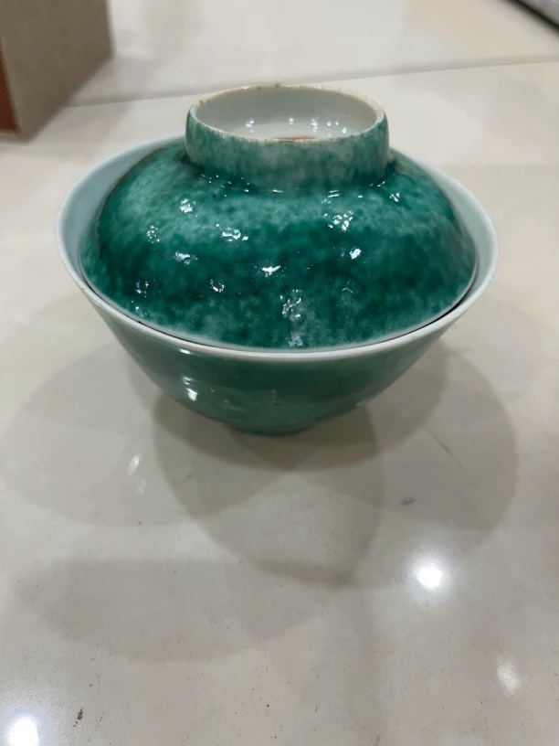 绿釉，盖碗，完整品相。