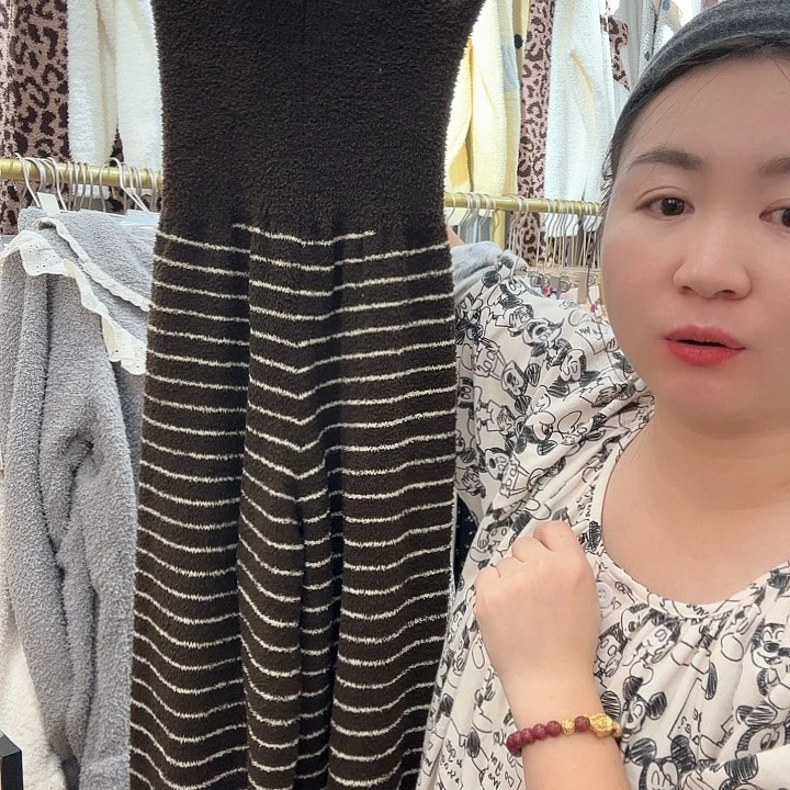 三醋酯纤维咖啡细条纹暖宫裤