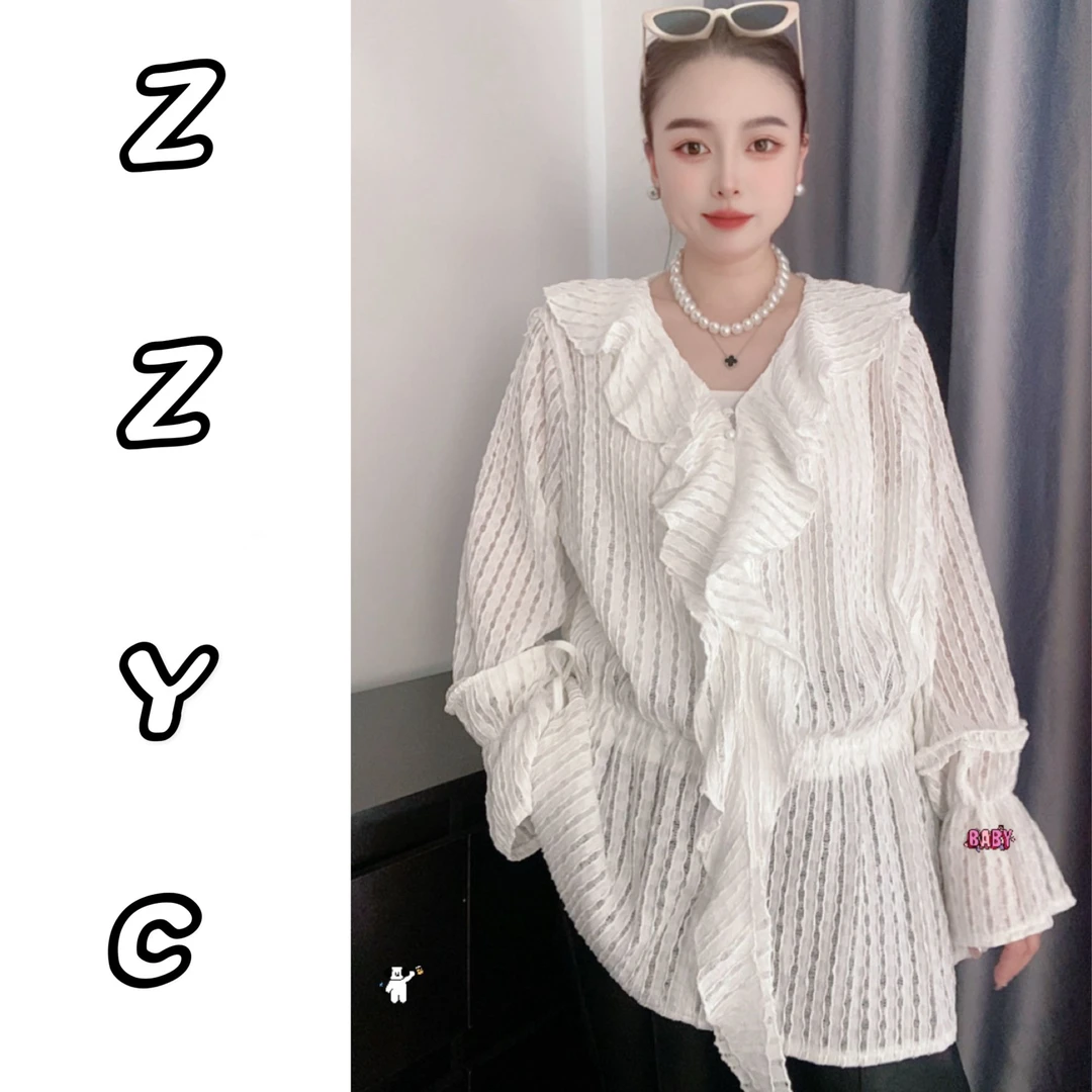 ZZ赵赵设计感气质显瘦荷叶边衬衫女早秋2025年新款减龄衬衫连衣裙