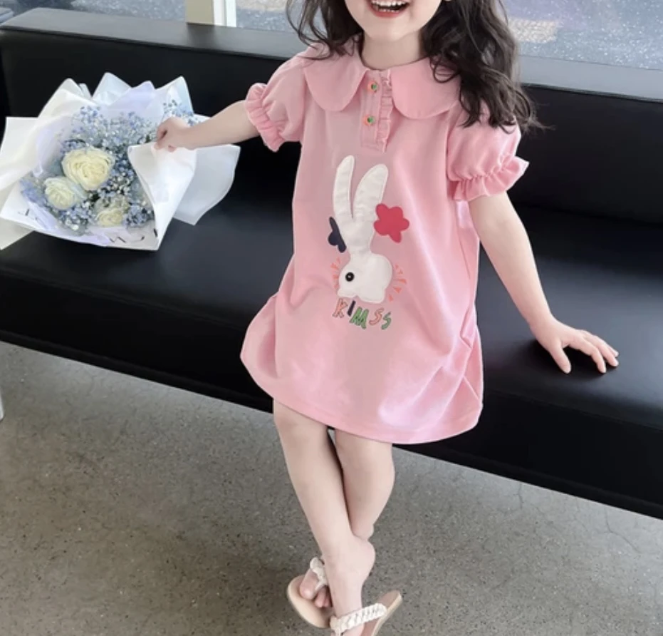 小兔刺绣polo领韩版连衣裙