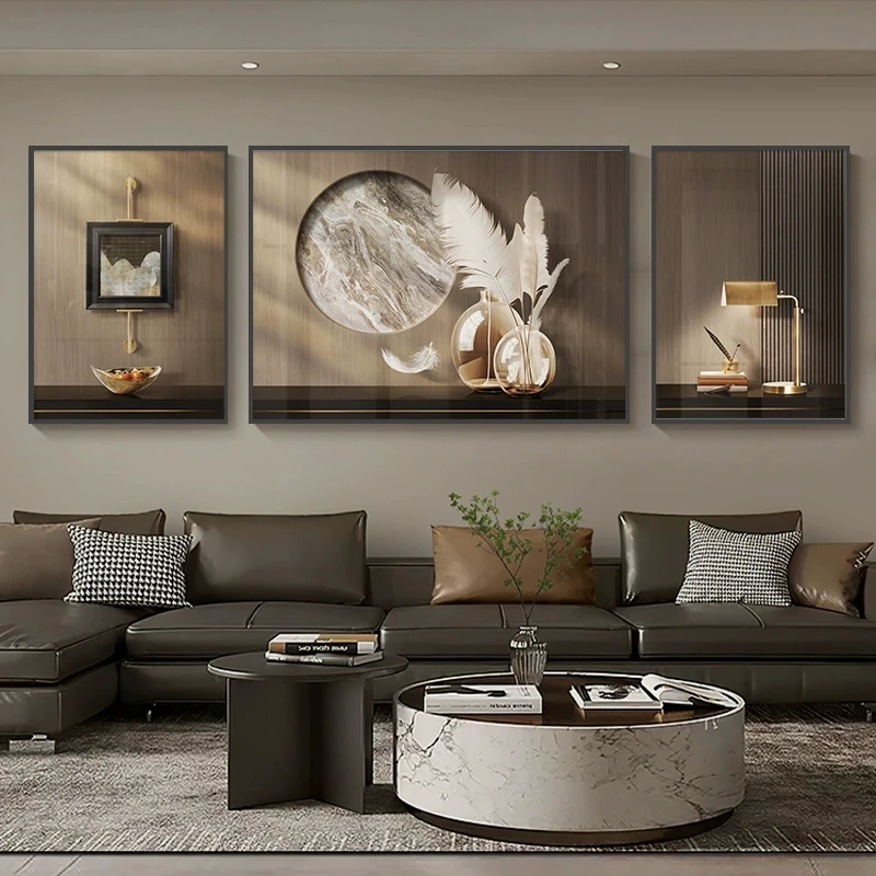 简约现代客厅装饰画轻奢高级感法式沙发背景墙挂画抽象大气三联画