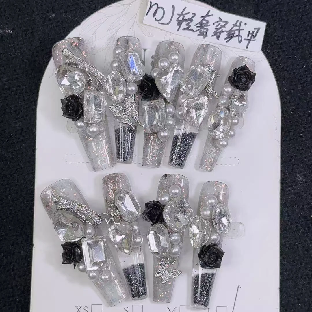 穿戴甲流沙穿戴甲重工纯手工穿戴甲满钻晕染轻奢爆闪春秋季流麻