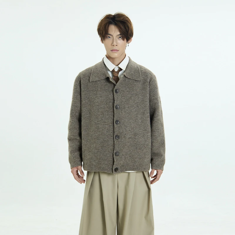 CDDR美式复古慵懒感翻领毛衣老钱风男女纯色宽松保暖亲肤开衫外套