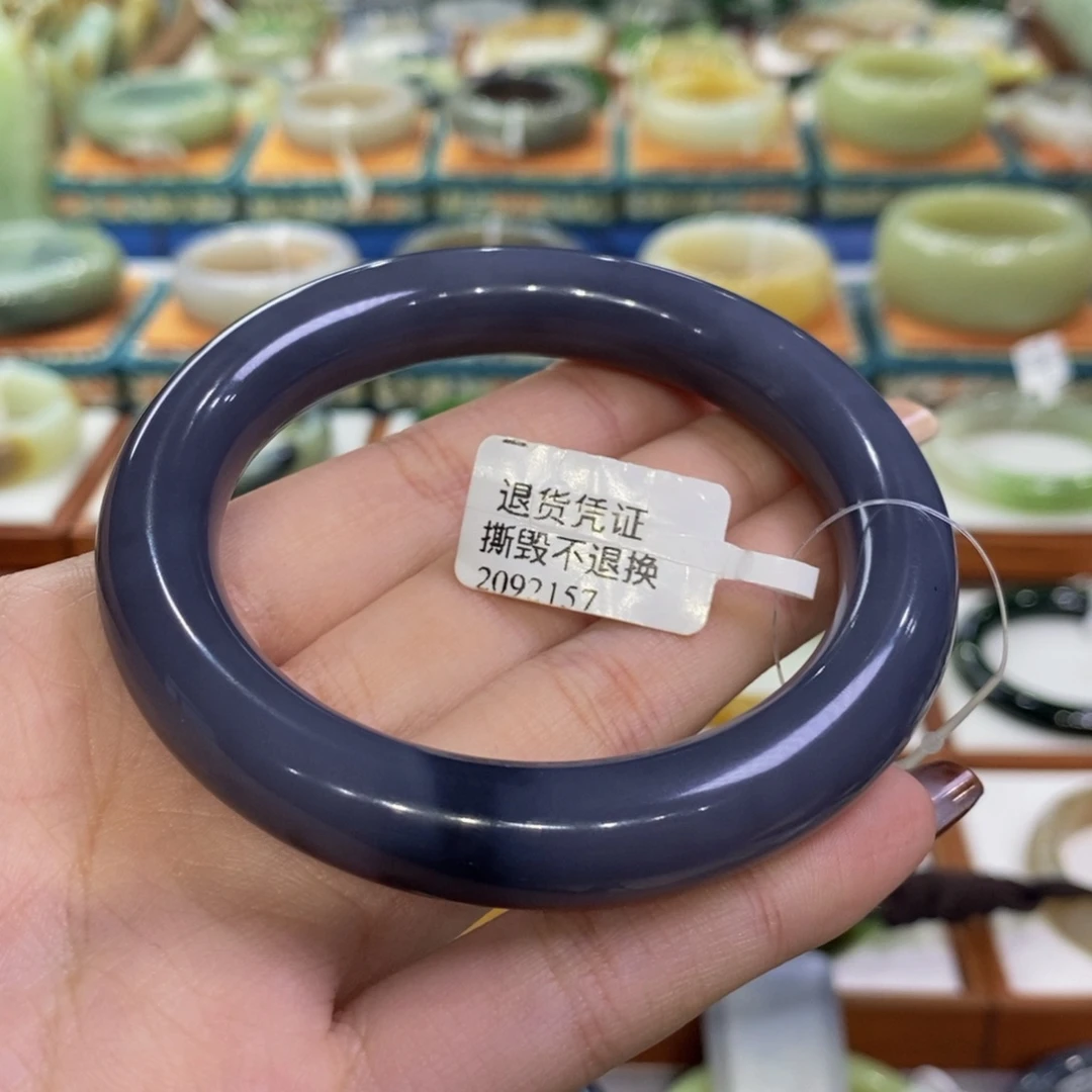 和田玉未镶嵌手镯青海浓色烟紫圆条58/59